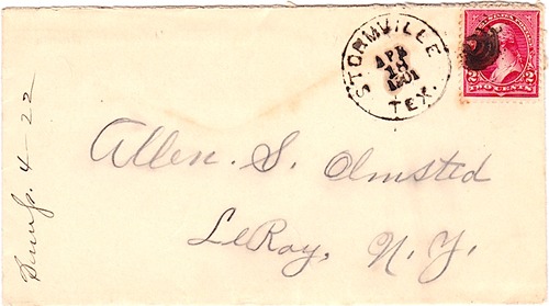 Stormville, TX -  Wood County 1901 Postmark 