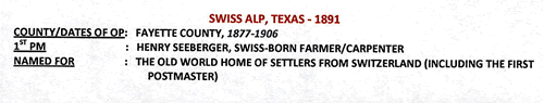 Swiss Alp TX - Fayette Co 1891 Postmark