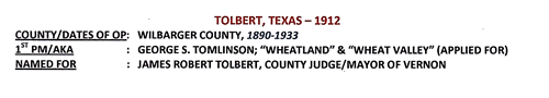 Tolbert TX 1912 Postmark