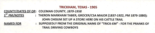 Trickham TX, Coleman County,   Post Office info 