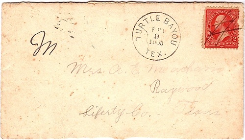 Chambers  County Turtle Bayou TX 1903 cancelled postmark