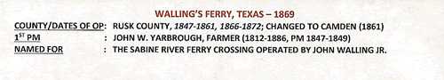 Wallings Ferry, TX, Rusk County - town &amp; post office info