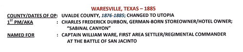 Waresville TX Uvalde Co 1885 Postmark