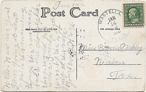 Wastella TX - Nolan Co 1910 canceled postmark 