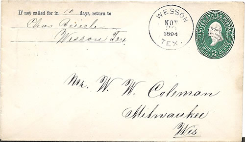 Wesson TX - Comal Co 1894 Postmark
