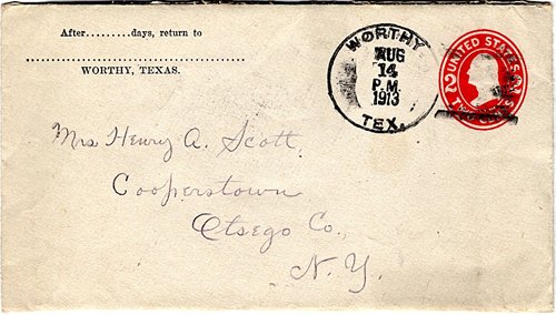 Worthy TX - Uvalde Co 1913 Postmark 