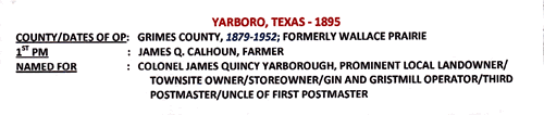 Yarboro, TX Grimes County 1895 Postmark info