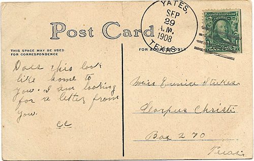 Yates, TX, Kimble County  1908 postmark