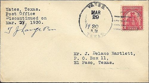 Yates, TX, Kimble County  1930 postmark