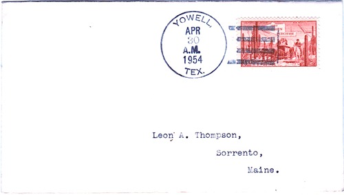 Yowell, TX, Hunt / Delta County,  1954 postmark 