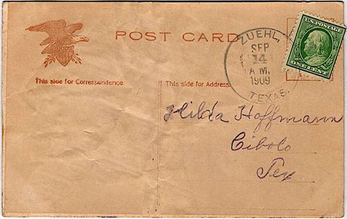 Zuehl, TX 1909 postmark