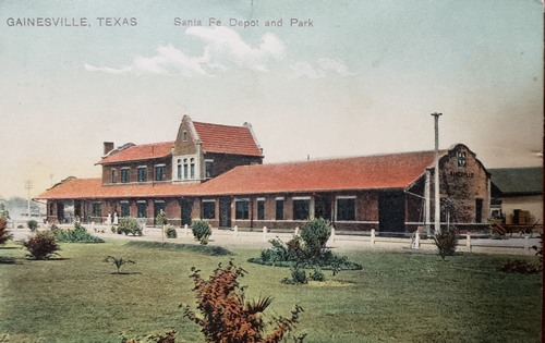 Gainesville TX Santa Fe Depot 1908 postcard