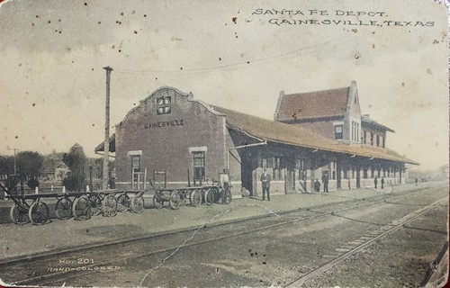 Gainesville TX Santa Fe Depot 1909 postcard