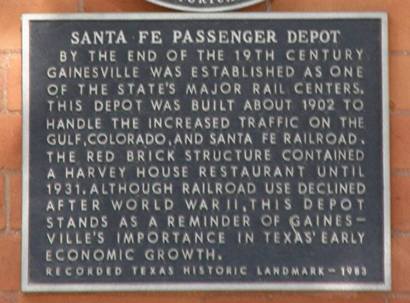 Gainesville Tx Santa Fe Passenger Depot Historical Marker
