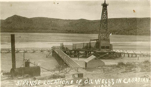 Oil wells, Canadian River, Canadian, Texas 1920s