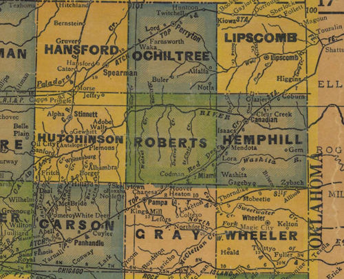 Hutchinson County Texas 1940s map