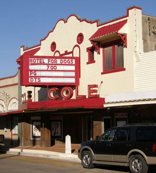 Hallettsville TX - Cole Theatre with neon sign