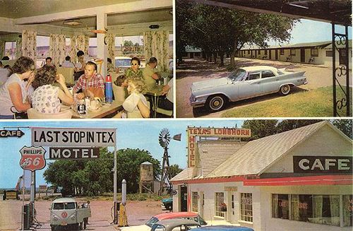 Longhorn Motel Cafe, Glenrio Texas old postcard