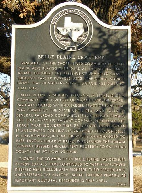 TX - Belle Plaine Cemetery Historical Marker