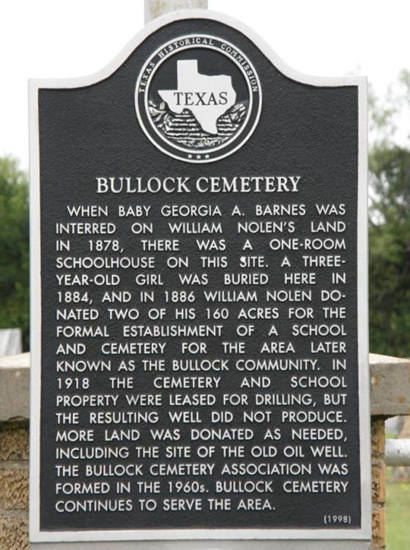 Bullock Cemetery historical marker, Texas 