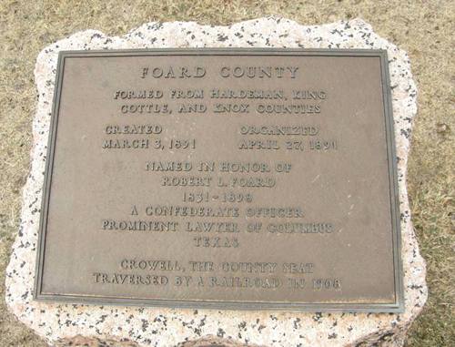 Crowell Tx Foard County Marker text