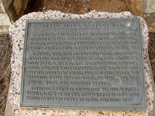 Pease River Battle Cynthia Ann Parker marker, Crowell Tx