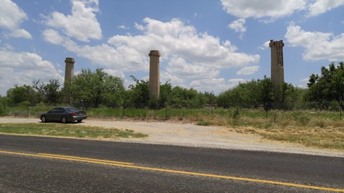Ibex TX Shackelford County, oil refinery smokestacks & foundation ruins
