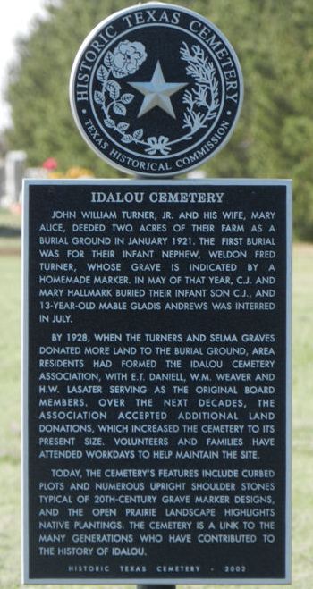 Idalou Texas - Cemetery Historical Marker