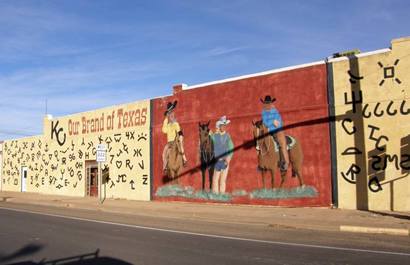 Mural of brands and cowboys, Knox City Tx