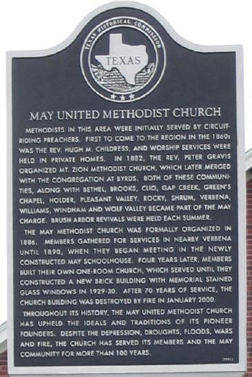 May United Methodist Church  historical marker, May, Texas