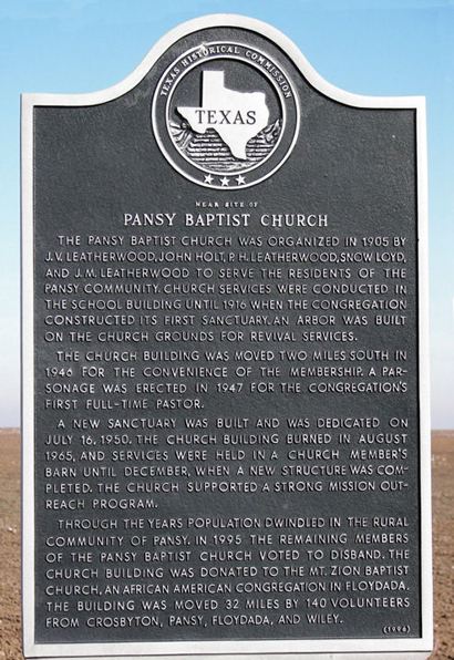 Pansy TX - Pansy Baptist Church historical marker