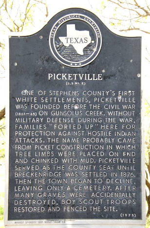 Stephens County Tx - Fort Picketville historical marker