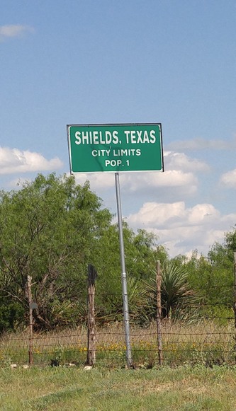 Shields TX city limits sign 