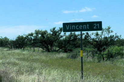Vincent TX Road Sign 