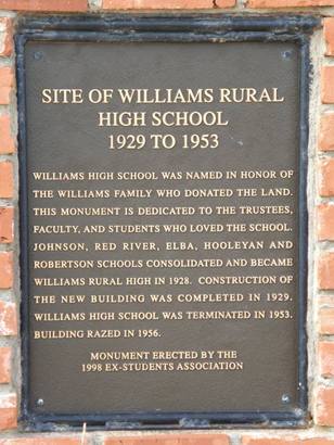 Site of Williams Rural High School 1929 to 1953 marker