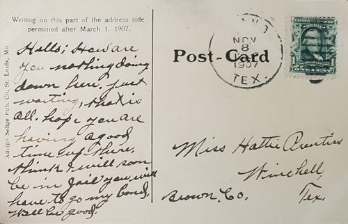Llano TX - 1907 canceled postmark