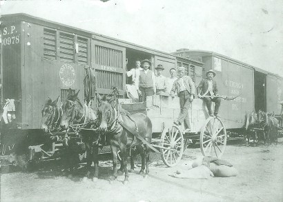 Wharton, Texas - cottonseed train and mule wagons
