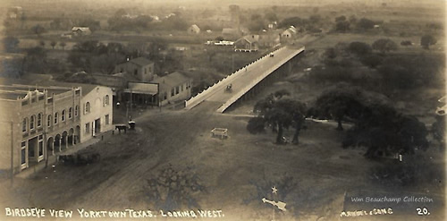 Yorktown TX Birdseye view, Main Street and Bridge 1907 old photo