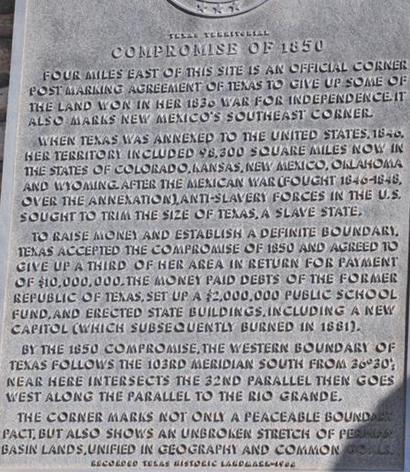 Winkler County, Texas Territorial Compromise of 1850 historical  marker