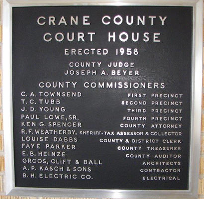 TX - Crane County Courthouse 1958 dedicated plaque