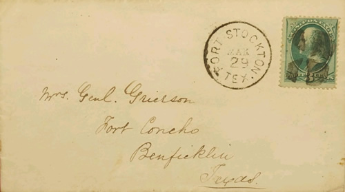Fort Stockton,  TX - Cover addressed to Mrs. General Grierson in Fort Concho 