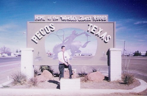 Pecos TX - Home of the First Rodeo sign