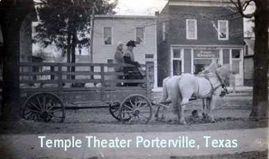 Horse and buggy  in front of Temple Theater, Porterville, Texas, 1900s
