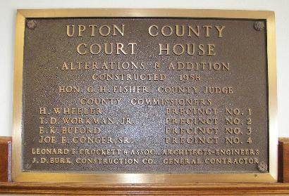 Rankin, Texas - Upton County Courthouse 1958 Alteration plaque