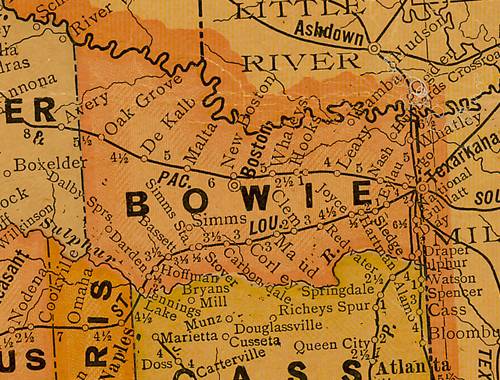 Bowie County Texas 1920s map